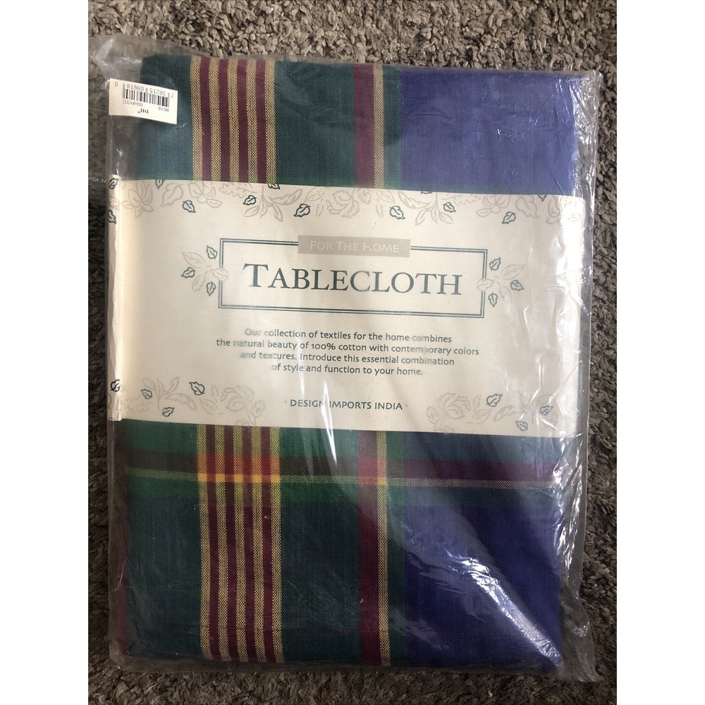 Vtg Design Imports India Tablecloth Plaid  Multicolor  100% Cotton 52x52 New